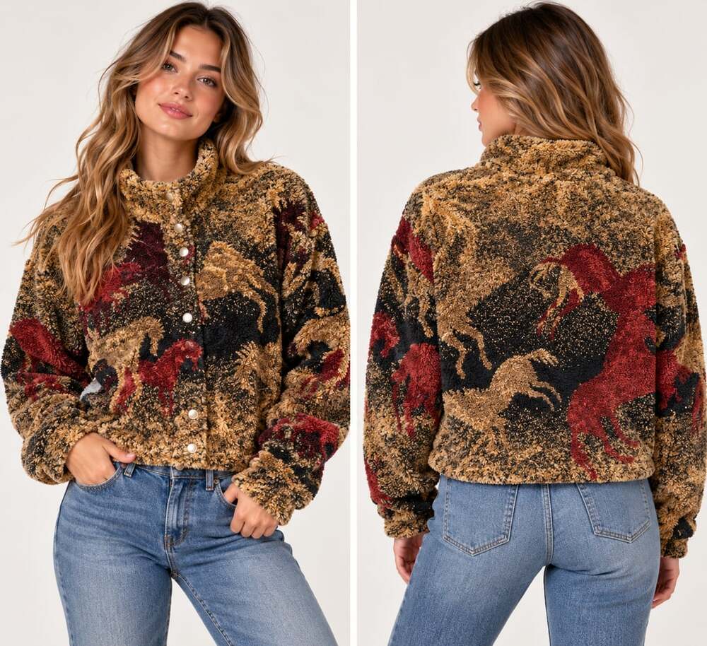 County Clothing Co. Cheyenne Collection Fleece Jacket XL Horse Print